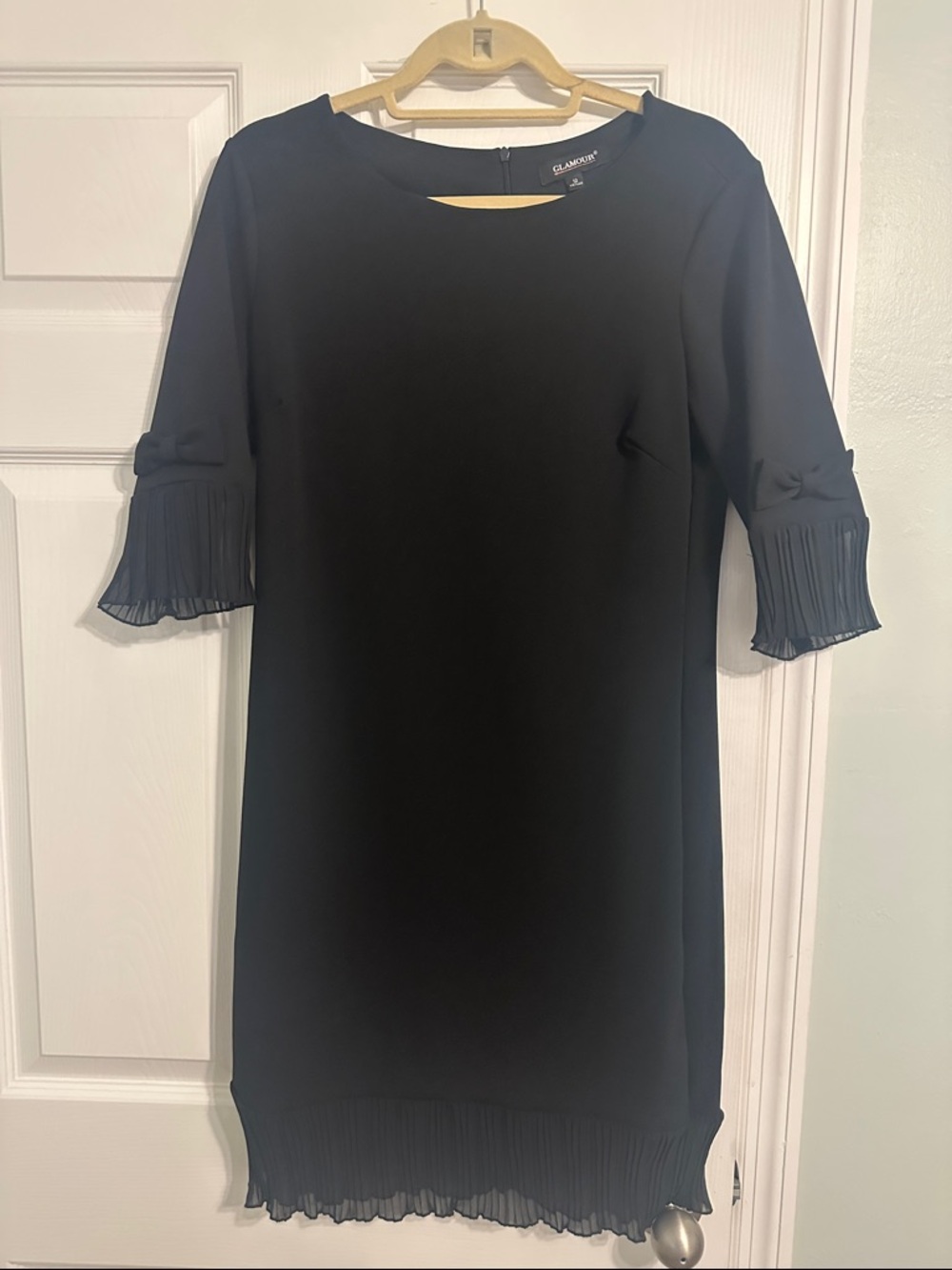 Glamour Black Midi Dress with Pleated Sleeve & Hem